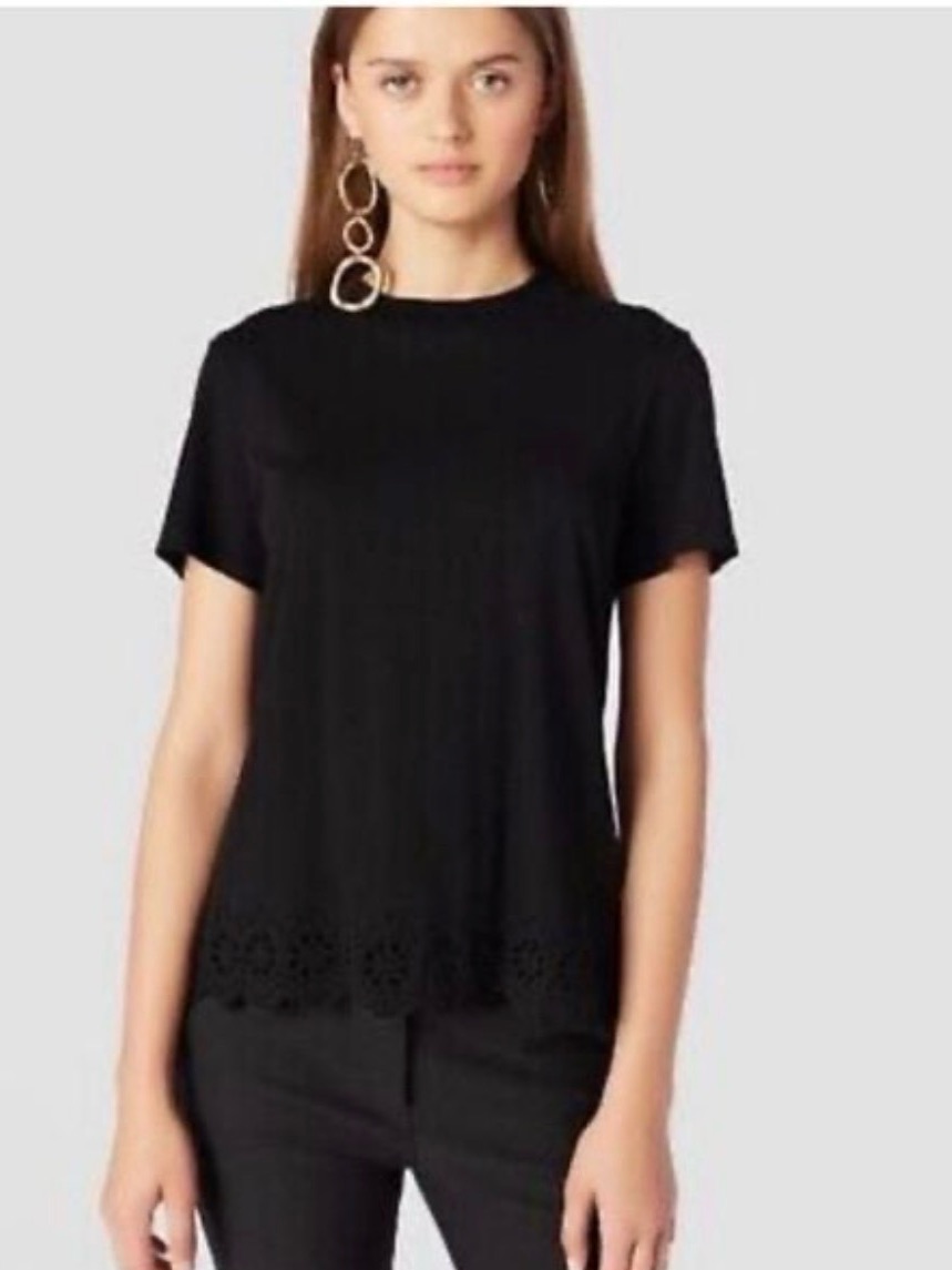 10 Crosby Derek Lam Asymmetrical Tee Shirt Black Eyelet Embroidery Size Medium